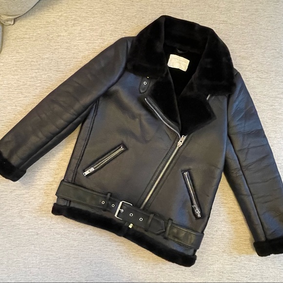 Zara Jackets & Blazers - Zara Black Faux Fur / Leather Biker Jacket